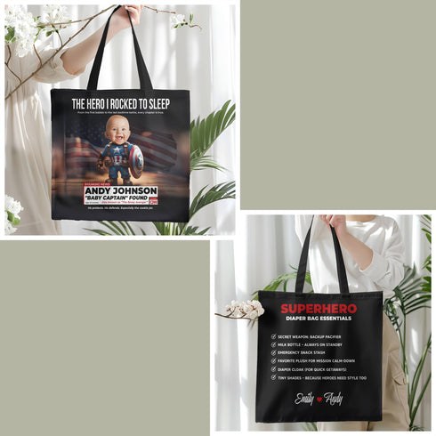 Personalized Baby Superhero Tote Bag – Custom Captain Design with Name, Photo & Quote